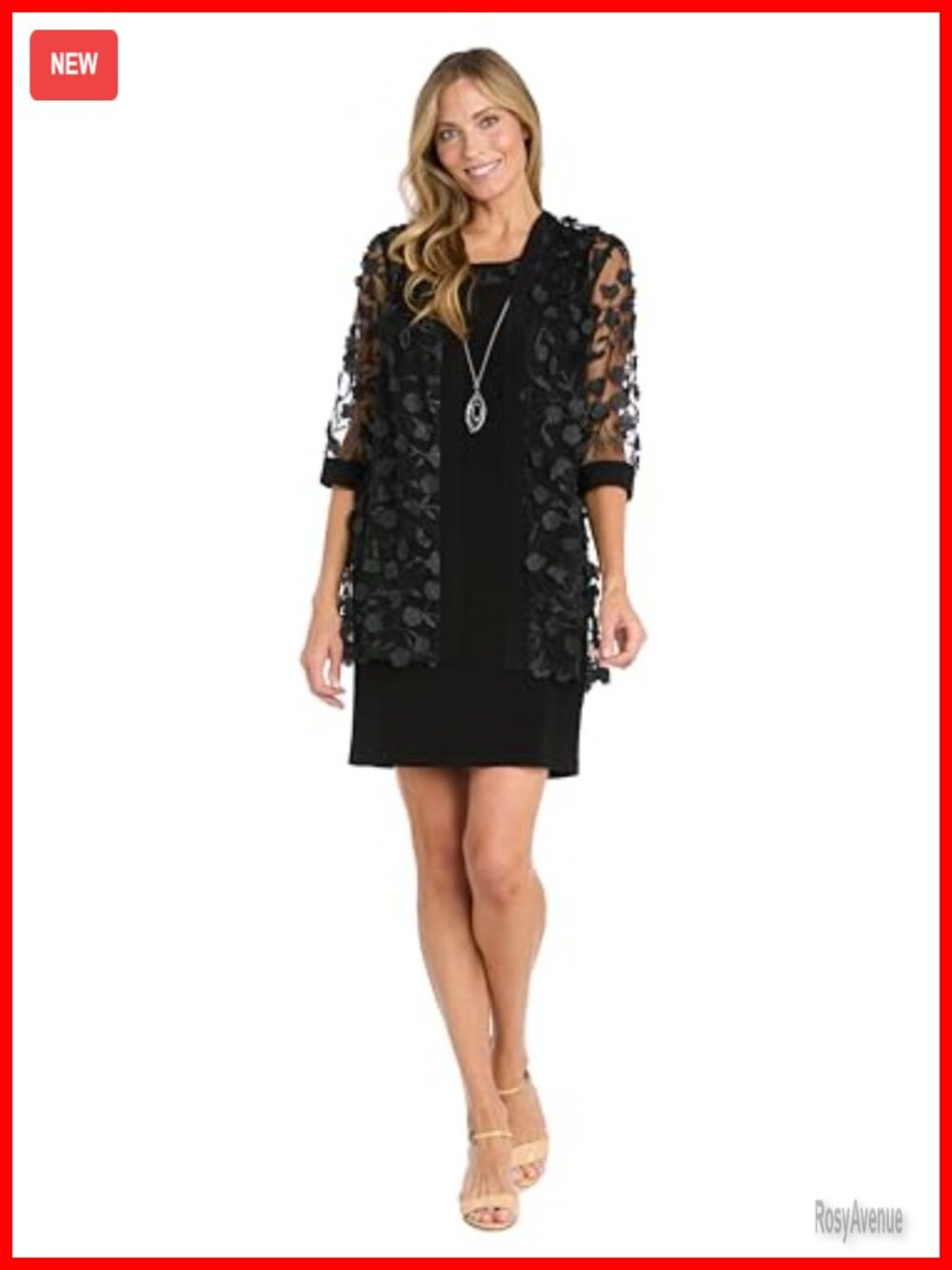 Women's 3D Mesh Jacket Tank Dress Set Knee-Length Formal Sheath
